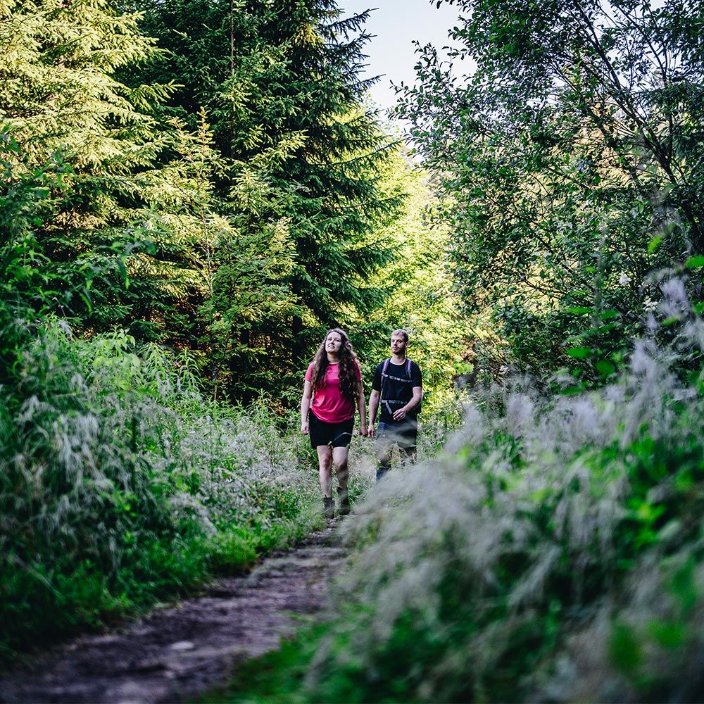 Pärchen wandert in der Rötenbachschlucht