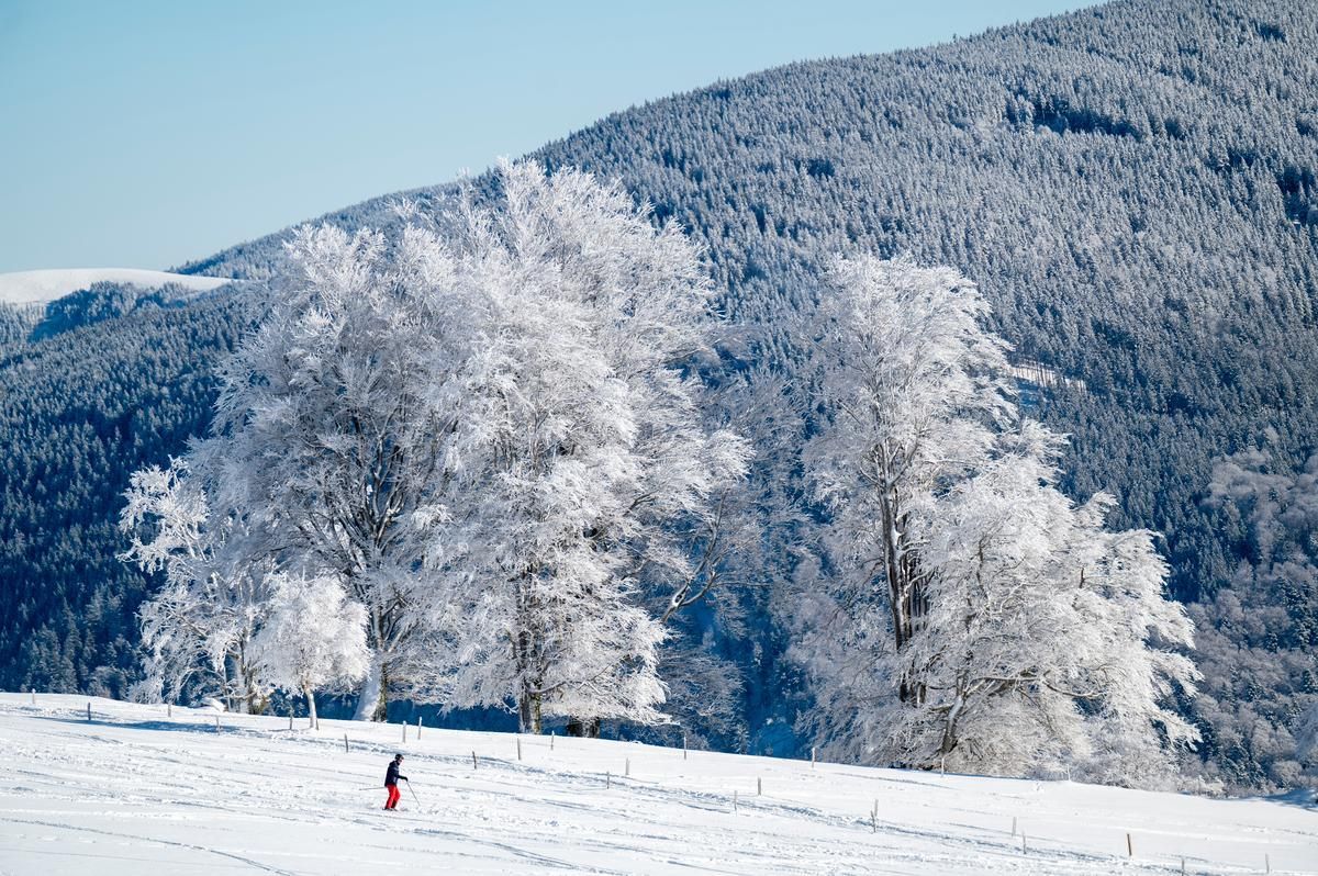Skifahrer auf dem Schauinsland bei viel Schnee